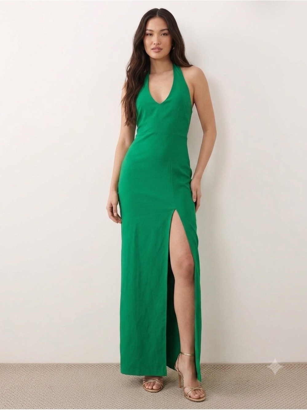 Vesper ASOS Green Bengaline Halterneck Thigh Split Maxi Dress Sz 8UK USA 4